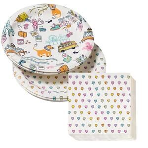 10 Ct Assorted Paper Plate Set & 30 Disco Heart Napkins - Roller Rabbit X Target